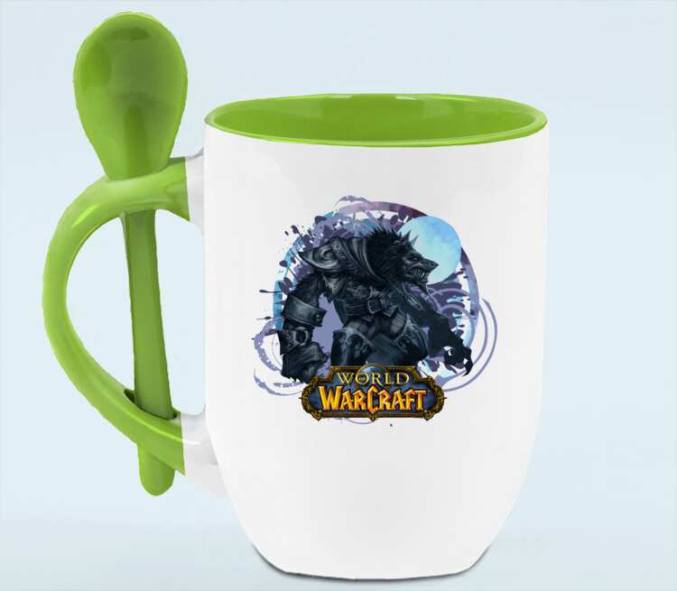 Волк Оборотень (World Of Warcraft) кружка с ложкой в ручке (цвет: белый + зеленый)