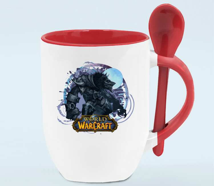 Волк Оборотень (World Of Warcraft) кружка с ложкой в ручке (цвет: белый + красный)