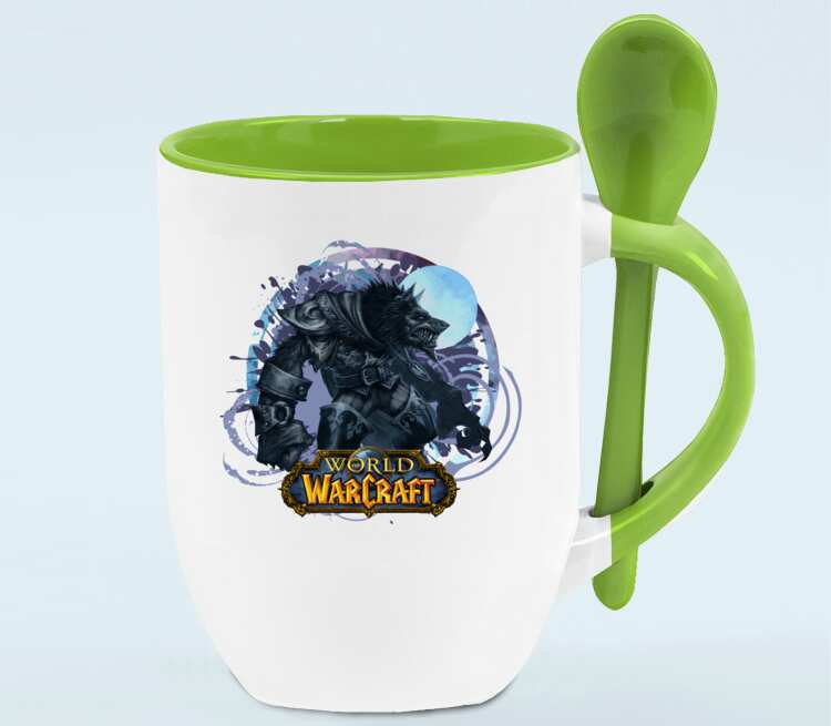 Волк Оборотень (World Of Warcraft) кружка с ложкой в ручке (цвет: белый + зеленый)