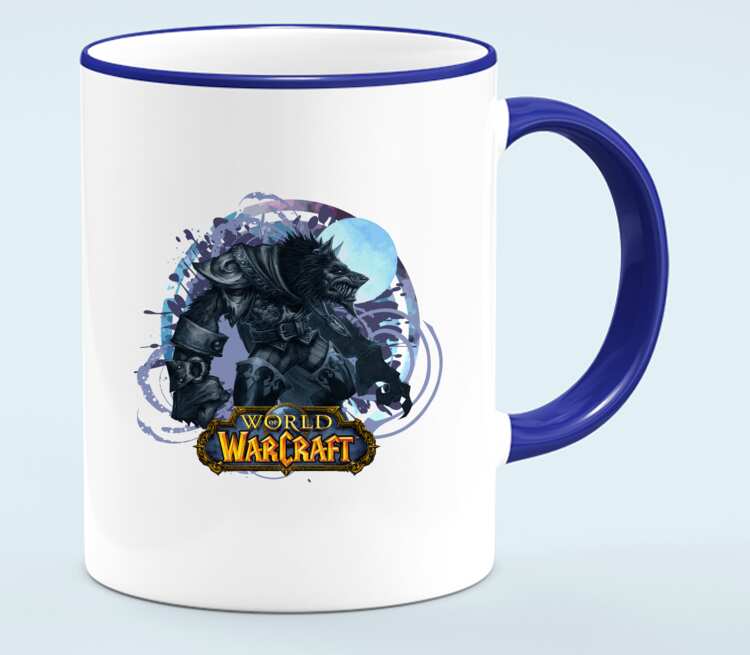 Волк Оборотень (World Of Warcraft) кружка с кантом (цвет: белый + синий)