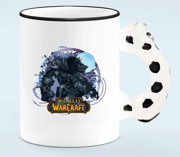 Волк Оборотень (World Of Warcraft) кружка с ручкой в виде собаки (цвет: белый + черный)