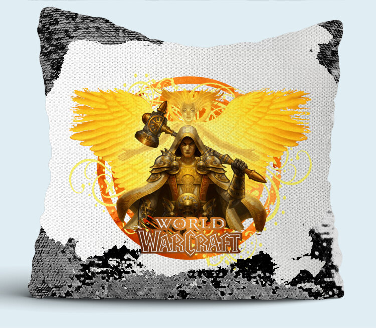 Паладин - Paladin (World Of Warcraft) подушка с пайетками (цвет: белый + черный)