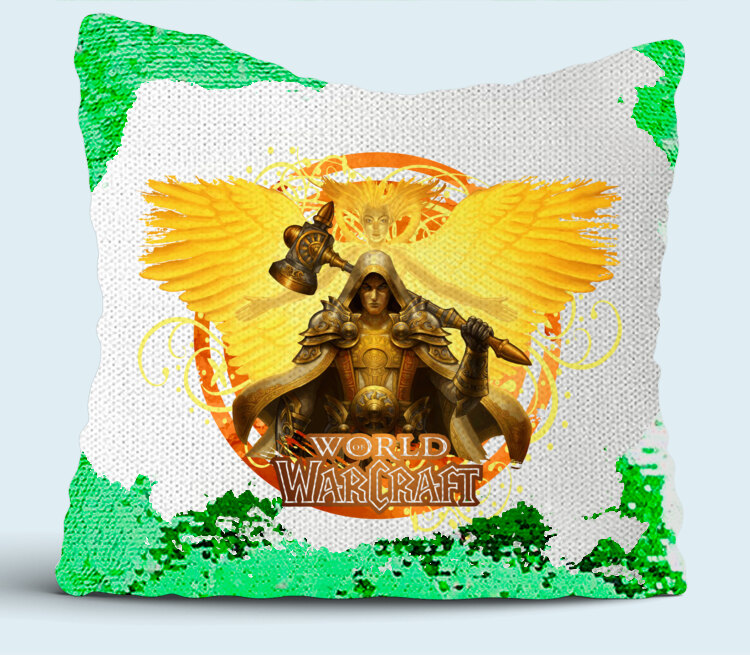 Паладин - Paladin (World Of Warcraft) подушка с пайетками (цвет: белый + зеленый)