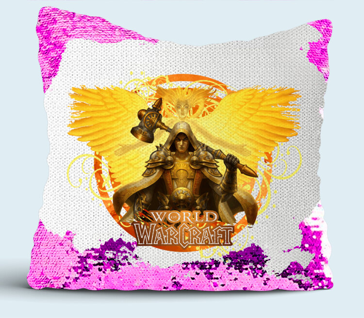 Паладин - Paladin (World Of Warcraft) подушка с пайетками (цвет: белый + сиреневый)