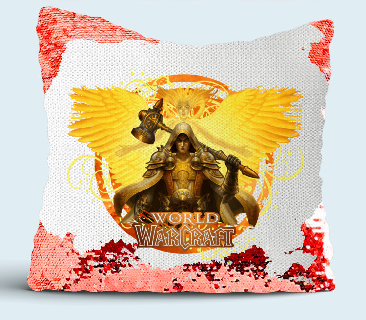 Паладин - Paladin (World Of Warcraft) подушка с пайетками (цвет: белый + красный)
