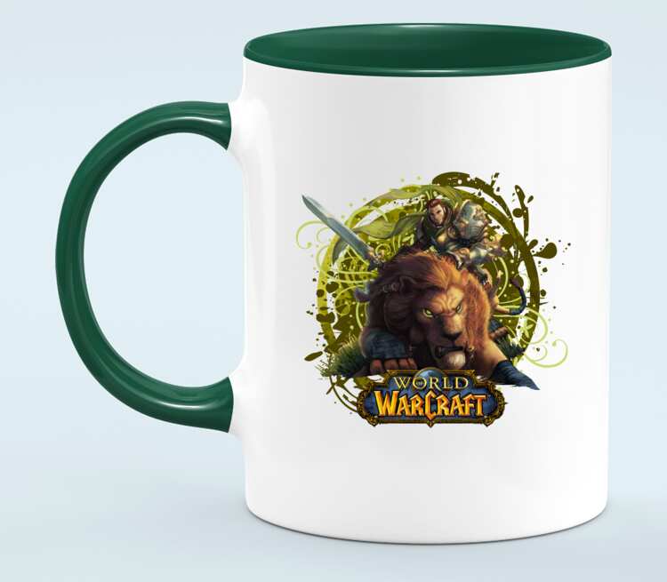 Львы воины - Lions warrior (World Of Warcraft) кружка двухцветная (цвет: белый + зеленый)