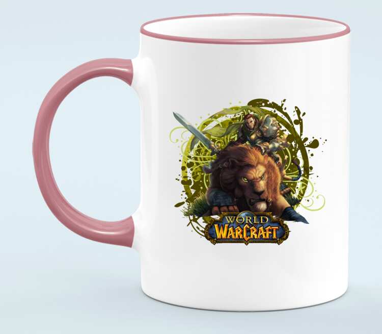 Львы воины - Lions warrior (World Of Warcraft) кружка с кантом (цвет: белый + розовый)