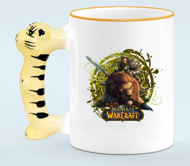 Львы воины - Lions warrior (World Of Warcraft) кружка с ручкой в виде тигра (цвет: белый + оранжевый)