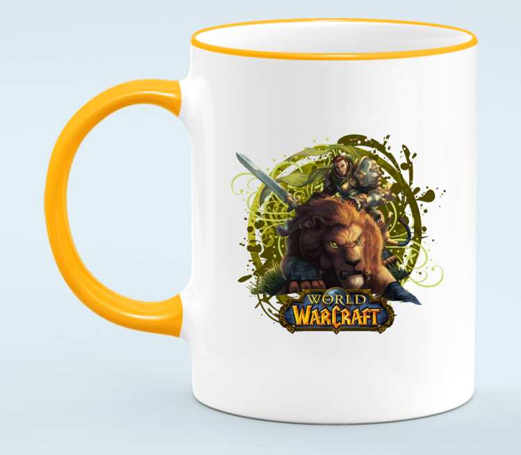 Львы воины - Lions warrior (World Of Warcraft) кружка с кантом (цвет: белый + оранжевый)