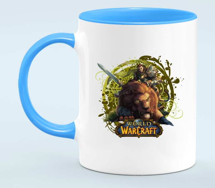 Львы воины - Lions warrior (World Of Warcraft) кружка двухцветная (цвет: белый + голубой)