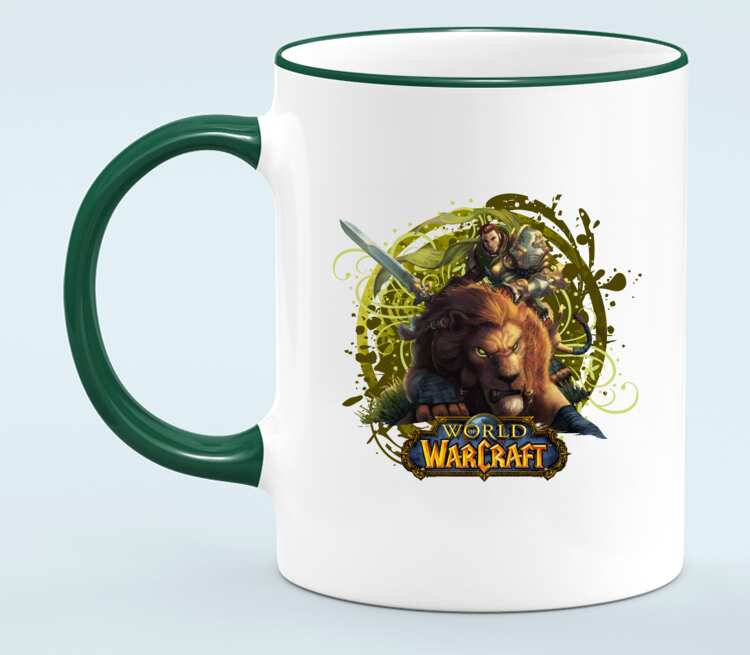 Львы воины - Lions warrior (World Of Warcraft) кружка с кантом (цвет: белый + зеленый)