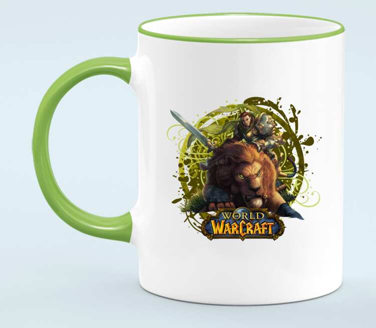 Львы воины - Lions warrior (World Of Warcraft) кружка с кантом (цвет: белый + светло-зеленый)