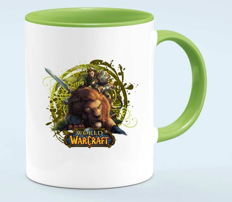 Львы воины - Lions warrior (World Of Warcraft) кружка двухцветная (цвет: белый + светло-зеленый)