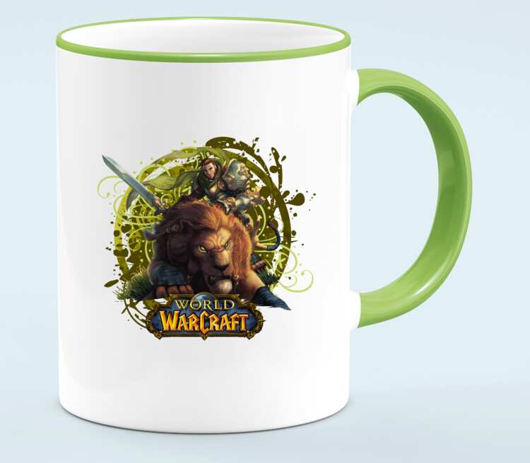 Львы воины - Lions warrior (World Of Warcraft) кружка с кантом (цвет: белый + светло-зеленый)