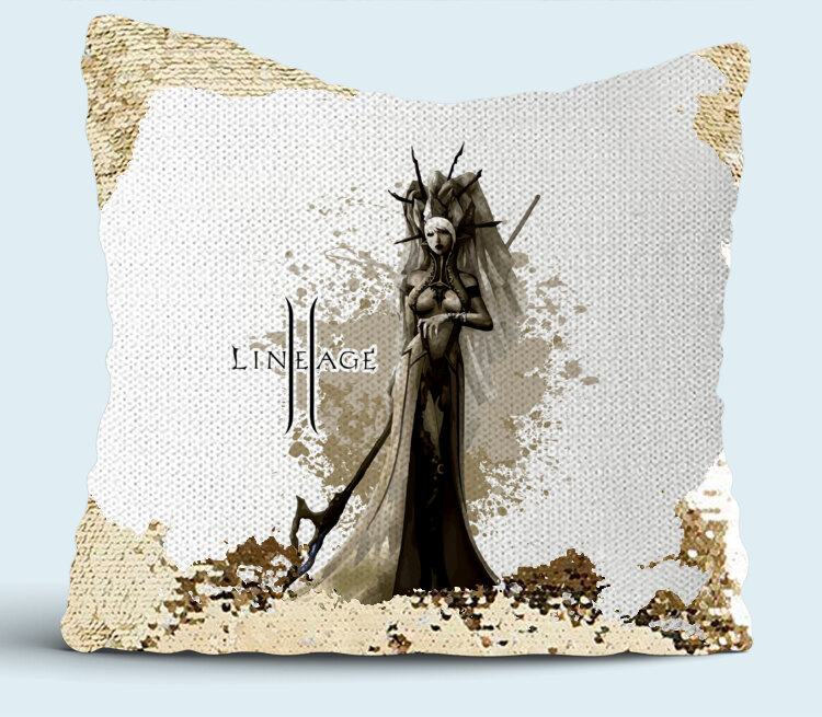 Эльфийка мистик (Lineage 2) подушка с пайетками (цвет: белый + золотой)