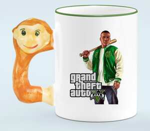 Франклин Клинтон (Grand Theft Auto GTA) кружка с ручкой в виде обезьяны (цвет: белый + светло-зеленый)