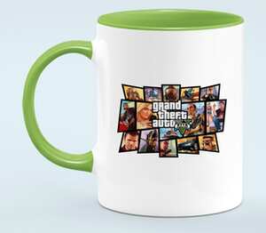 Grand Theft Auto V (GTA 5) кружка двухцветная (цвет: белый + светло-зеленый)