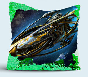 Авианосец: StarCraft подушка с пайетками (цвет: белый + зеленый)
