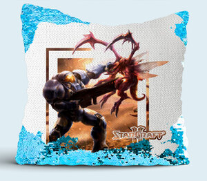 Морпех: StarCraft II подушка с пайетками (цвет: белый + синий)