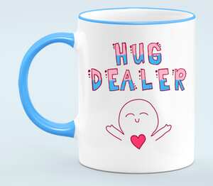 Обнимашки - Hug Dealer кружка с кантом (цвет: белый + голубой)