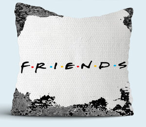 Друзья подушка с пайетками (цвет: белый + черный)