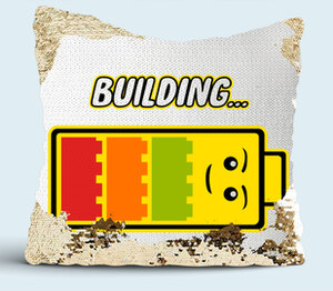 Лего (Строительство) подушка с пайетками (цвет: белый + золотой)