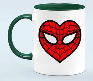 Я люблю Человека-паука кружка двухцветная (цвет: белый + зеленый)