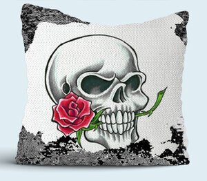 skull #3  tom-s_design подушка с пайетками (цвет: белый + черный)