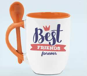 Best friends forever - лучшие друзья навсегда кружка с ложкой в ручке (цвет: белый + оранжевый)
