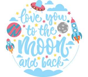Love you to the moon and back - люблю тебя как до луны и обратно кружка с кантом (цвет: белый + голубой)