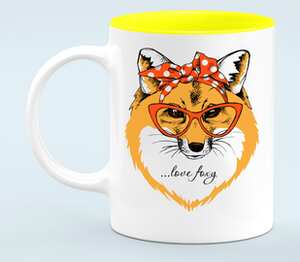 Лисичка с бантиком в модных очках - люби лисиц (love foxy) кружка хамелеон двухцветная (цвет: белый + желтый)