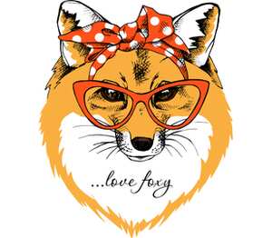 Лисичка с бантиком в модных очках - люби лисиц (love foxy) кухонный фартук (цвет: белый + синий)