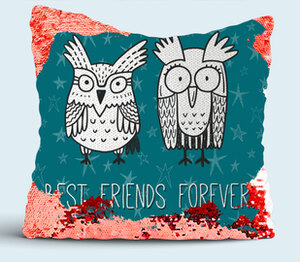 Совушки - Лучшие друзья навсегда (best friends forever) подушка с пайетками (цвет: белый + красный)