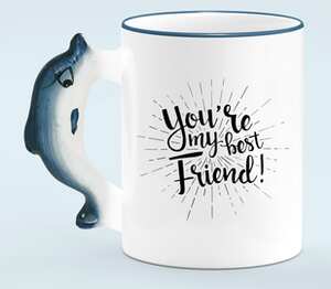 Ты - мой лучший друг (youre my best friend) кружка с ручкой в виде дельфина (цвет: белый + синий)