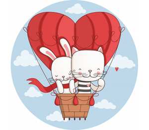 Влюбленные зайчик и котик на воздушном шаре коврик для мыши круглый с полной запечаткой (цвет: белый)