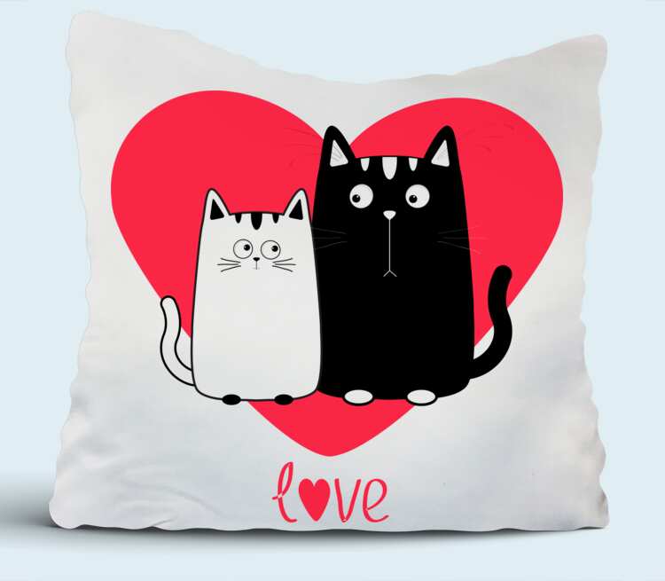 Ис кот. Подушка любовь. Влюбленные котики. Подушка Love. Подушка с котиками любовь.
