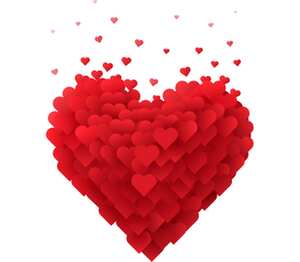 Сердце из сердечек кружка с ложкой в ручке (цвет: белый + красный)