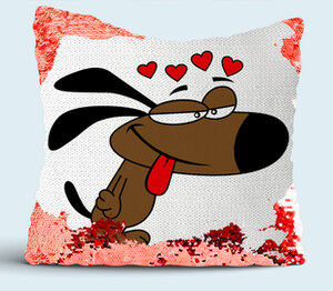 Влюбленные собачки подушка с пайетками (цвет: белый + красный)