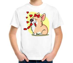Влюбленные собачки с сосисками детская футболка с коротким рукавом (цвет: белый)