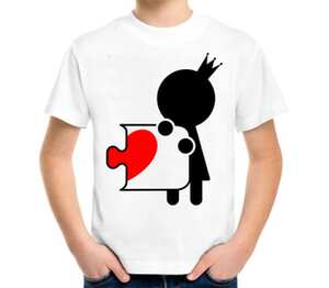 Влюбленная парочка - пазл из сердца детская футболка с коротким рукавом (цвет: белый)