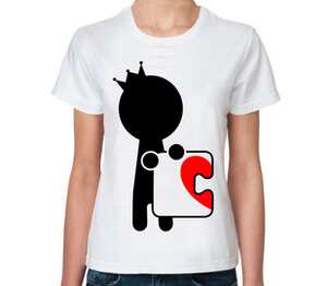 Влюбленная парочка - пазл из сердца женская футболка с коротким рукавом (цвет: белый)