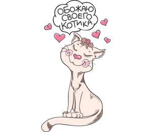 Влюбленная кошечка - обожаю своего котика женская футболка с коротким рукавом (цвет: белый)