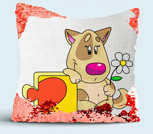 Влюбленные собачки - пазл сердце подушка с пайетками (цвет: белый + красный)