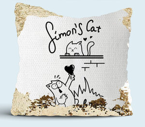 Влюбленный Simons cat подушка с пайетками (цвет: белый + золотой)
