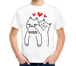 Влюбленные котики детская футболка с коротким рукавом (цвет: белый)