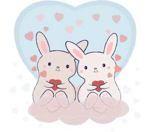Два зайчика с сердечками кружка с кантом (цвет: белый + оранжевый)