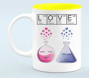 Химические склянки - любовь кружка хамелеон двухцветная (цвет: белый + желтый)
