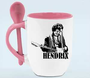 Hendrix кружка с ложкой в ручке (цвет: белый + розовый)