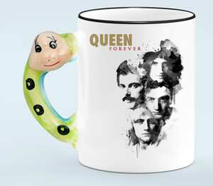 Queen group forever кружка с ручкой в виде змеи (цвет: белый + черный)