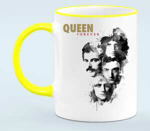 Queen group forever кружка с кантом (цвет: белый + желтый)